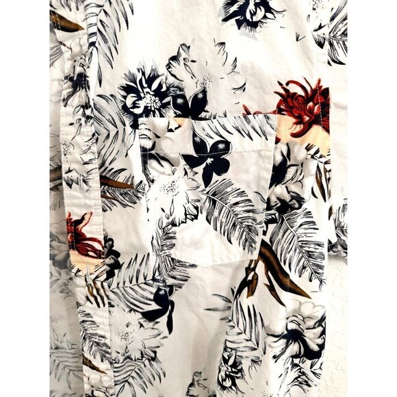 MBX Denim Wear Men’s Button Up Shirt Tropical Floral Hawaiian White Size M - Picture 2 of 7
